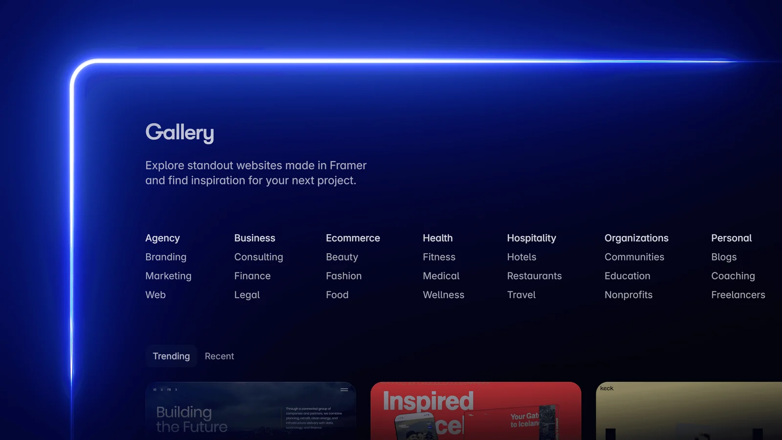 Обновлённые категории галереи Framer в официальном анонсе Gallery Refresh